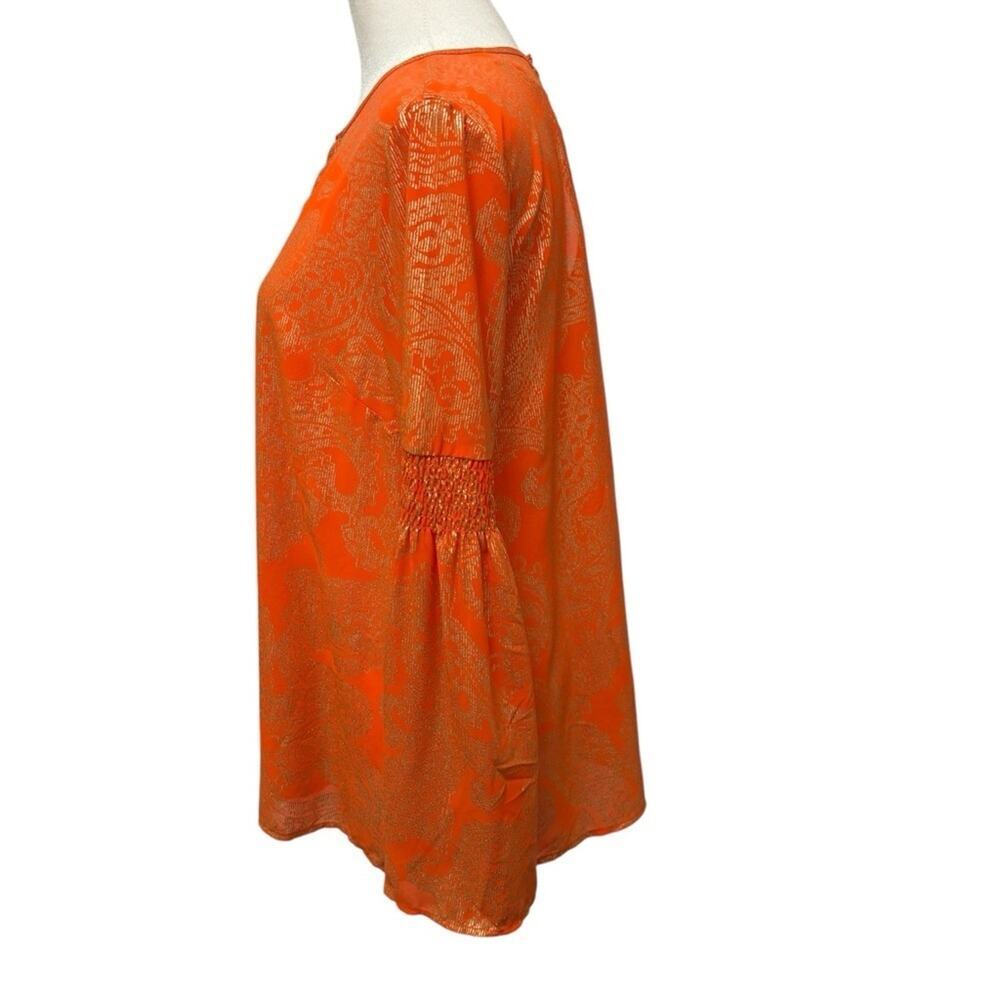 Michael Kors top small orange gold foil paisley bell sleeves festival top flare - Picture 6 of 12